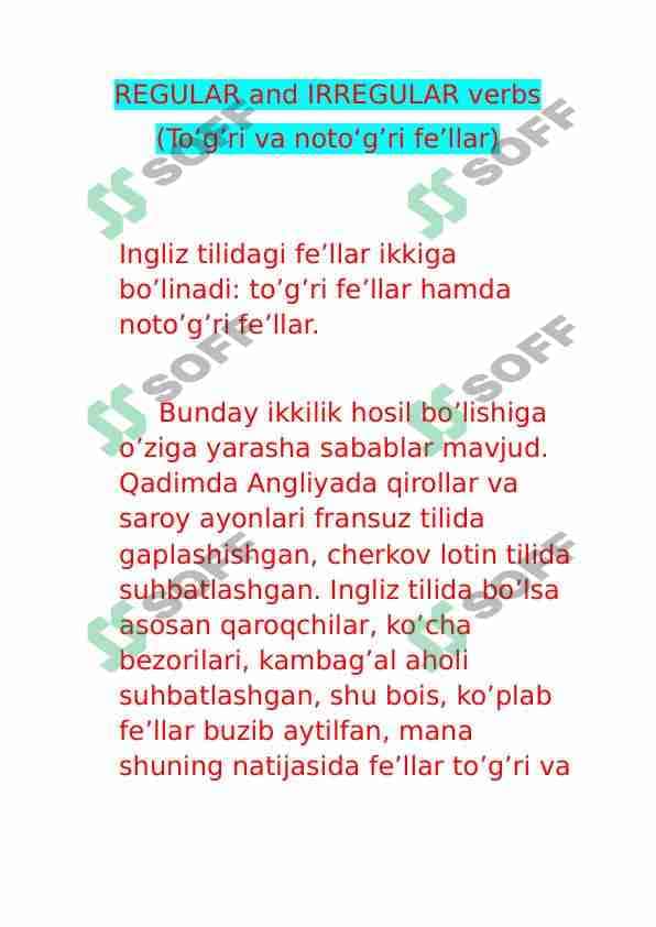 To'g'ri va noto'g'ri fe'llar | Regular and irregular verbs 1