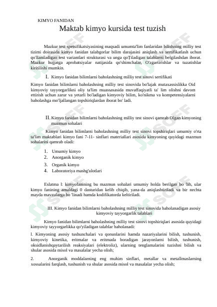 Kimyo fanidan test tuzish . 1