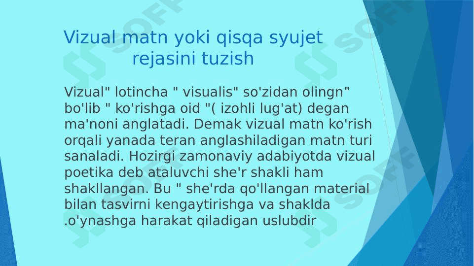 Vizual matn yoki qisqa syujet rejasini tuzish(fotografiya, video... 1