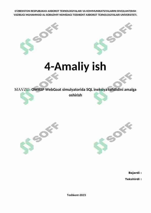 OWASP WebGoat simulyatorida SQL ineksiya tahdidini amalga oshirish 1