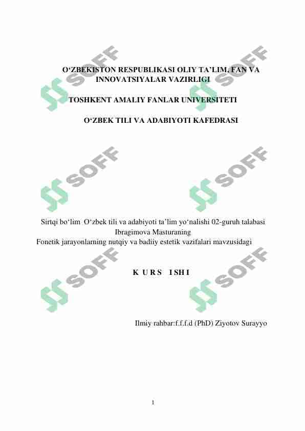 FONETIK JARAYONLARINING NUTQIY VA BADIIY ESTETIK  VAZIFALARI 1