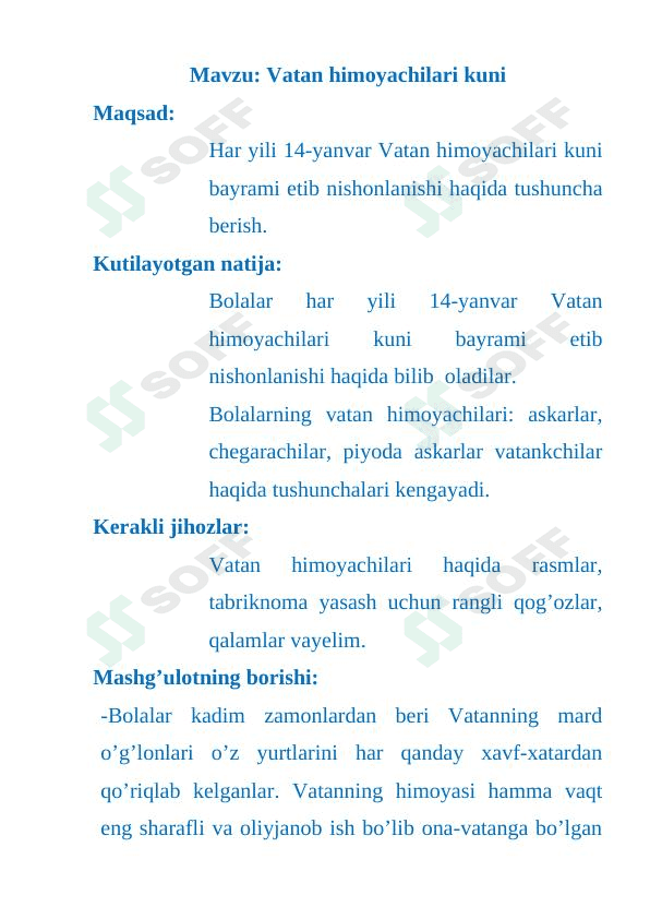 Mashg'ulot ishlanma: 14-yanvar Vatan himoyachlari 1