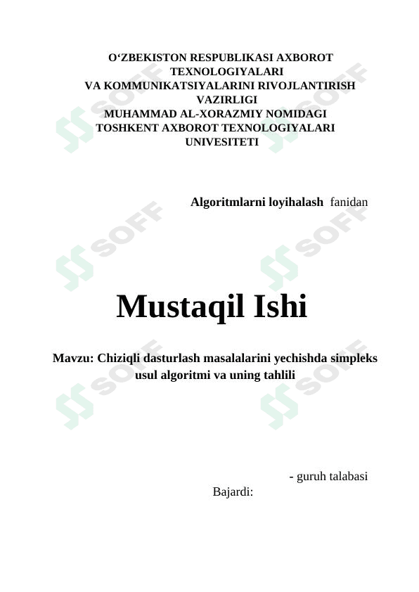 Chiziqli dasturlash masalalarini yechishda simpleks usul algoritmi va uning tahlili 1