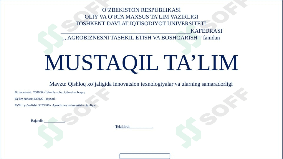 Qishloq xo’jaligida innovatsion texnologiyalar va ularning samaradorli 1