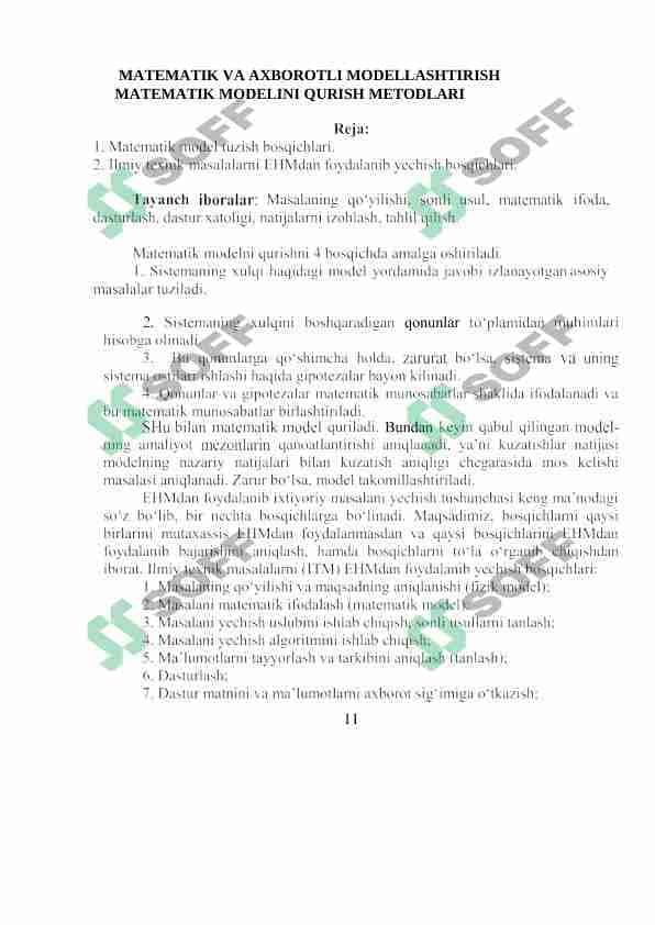 MATEMATIK VA AXBOROTLI MODELLASHTIRISH     MATEMATIK MODELINI QURISH METODLARI 1