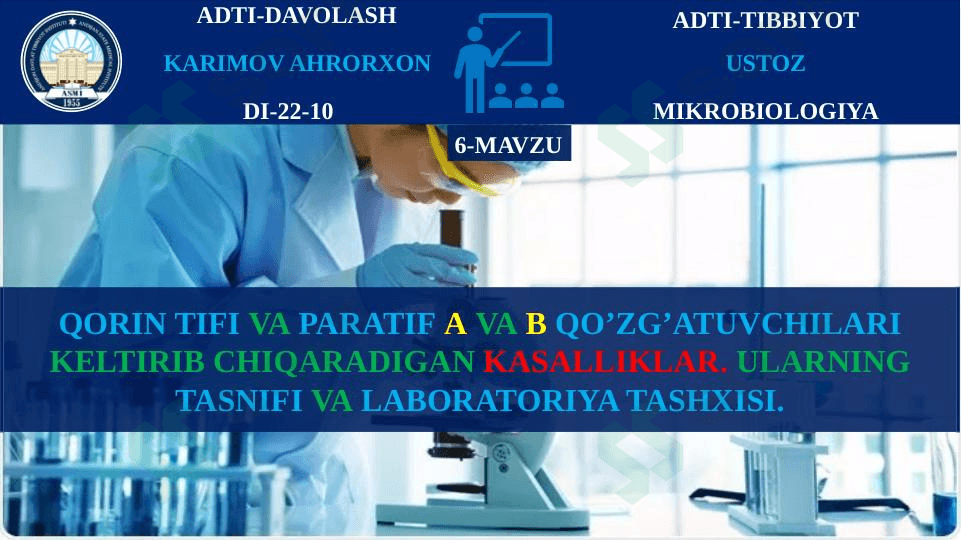 QORIN TIFI VA PARATIF A VA B QO’ZG’ATUVCHILARI KELTIRIB CHIQARADIGAN KASALLIKLAR. ULARNING TASNIFI VA LABORATORIYA TASHXISI. 1
