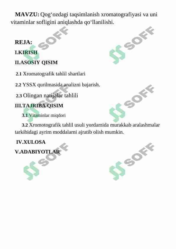 Qog‘ozdagi taqsimlanish xromatografiyasi va uni vitaminlar sofligini aniqlashda qo‘llanilishi 1