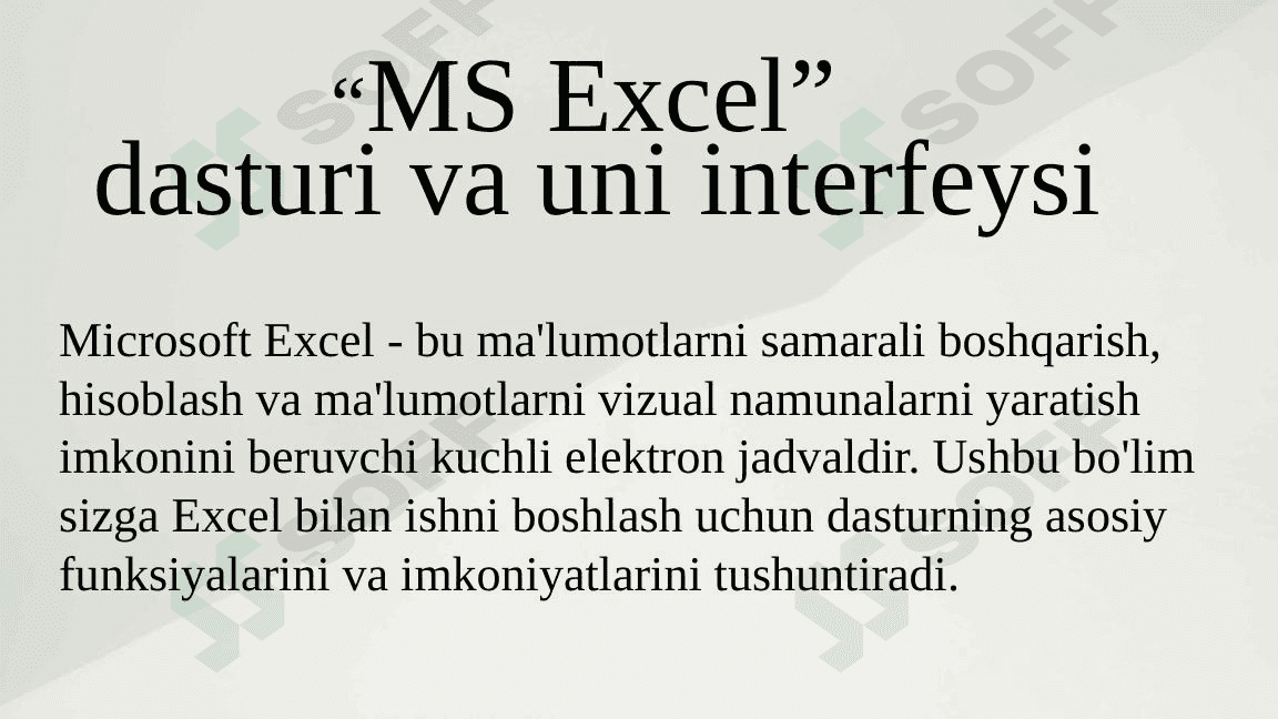 MS Excel dasturi va uning interfeysi 1