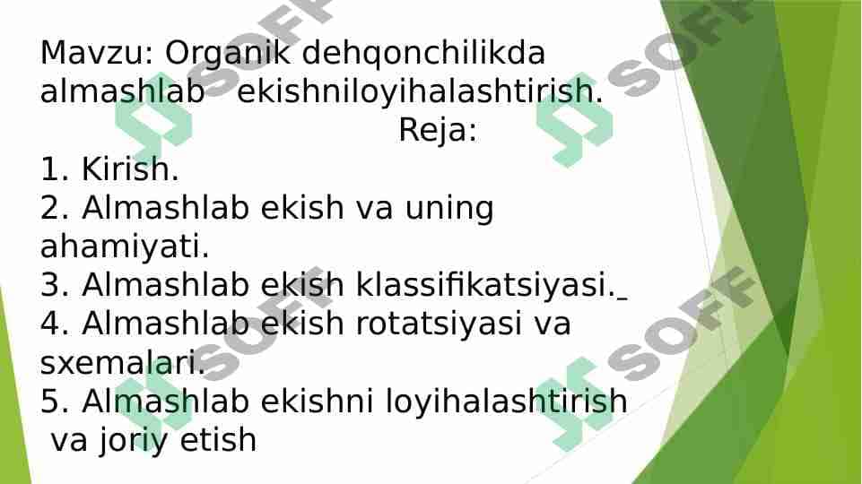 Organik dehqonchilikda almashlab ekishni loyihalashtirish 1