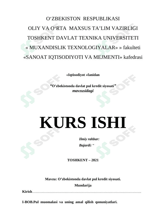 O'zbekistonda davlat pul kredit siyosati 1