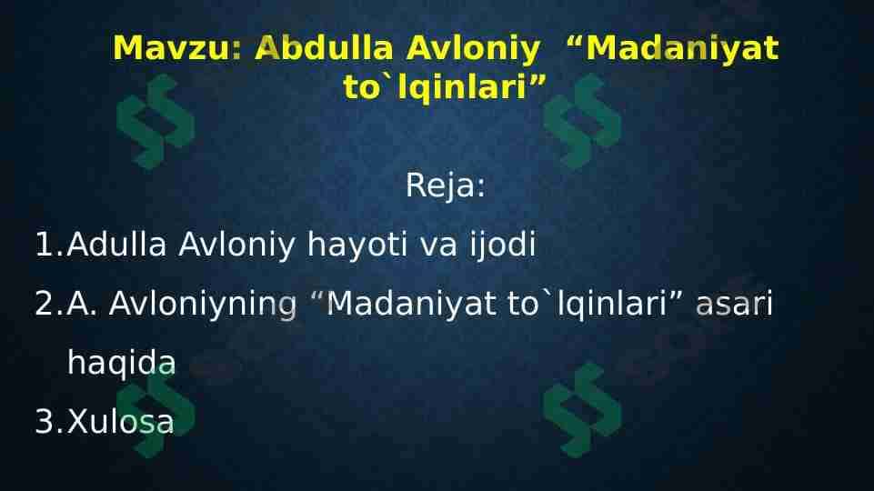 Abdulla Avloniy  “Madaniyat to`lqinlari” 1
