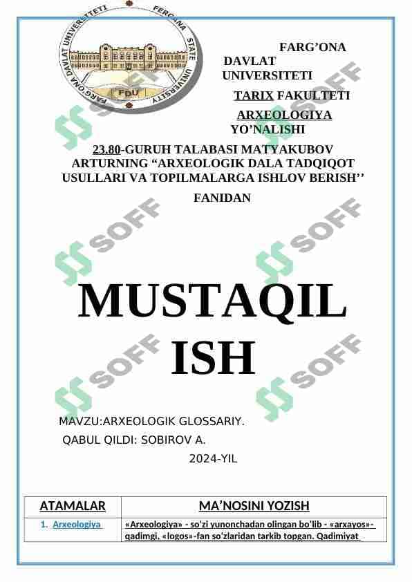 ARXEOLOGIK GLOSSARIY 1