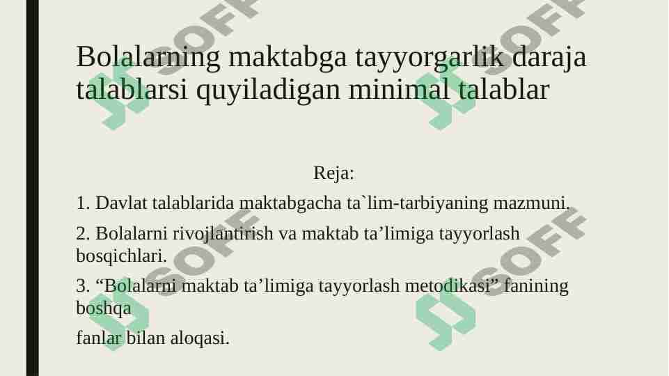Bolalarning maktabga tayyorgarlik daraja talablarsi quyiladigan minimal talablar 1