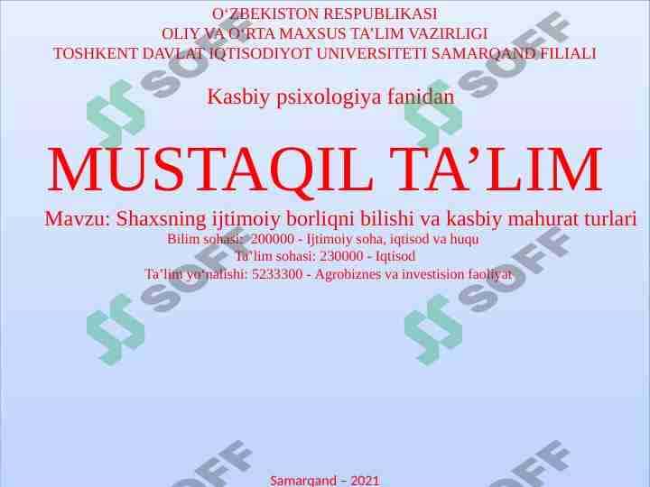 Shaxsning ijtimoiy borliqni bilishi va kasbiy mahurat turlari 1