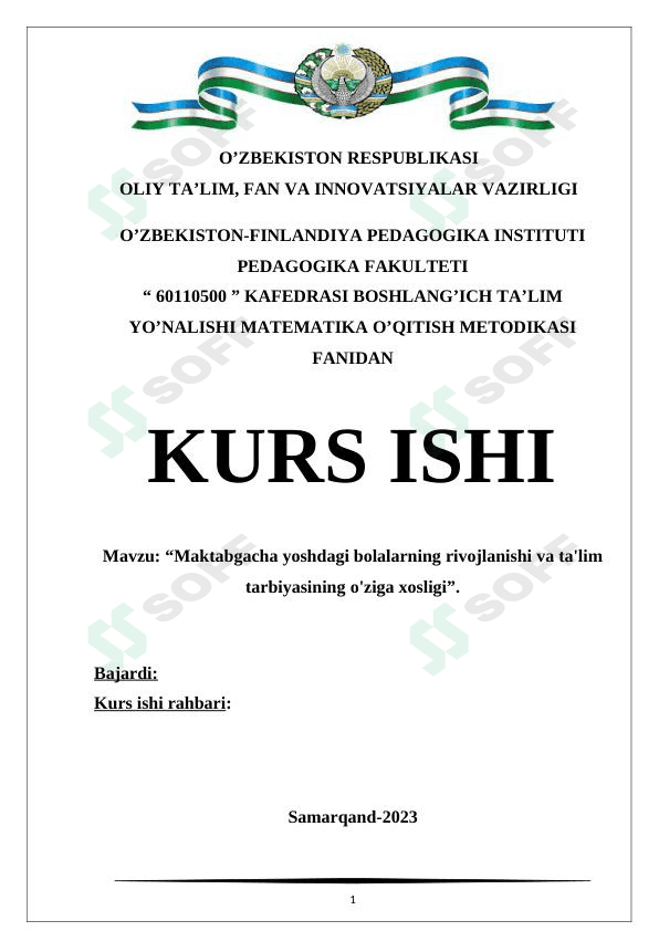 Maktabgacha yoshdagi bolalarning rivojlanishi va ta'lim tarbiyasining o'ziga xosligi 1