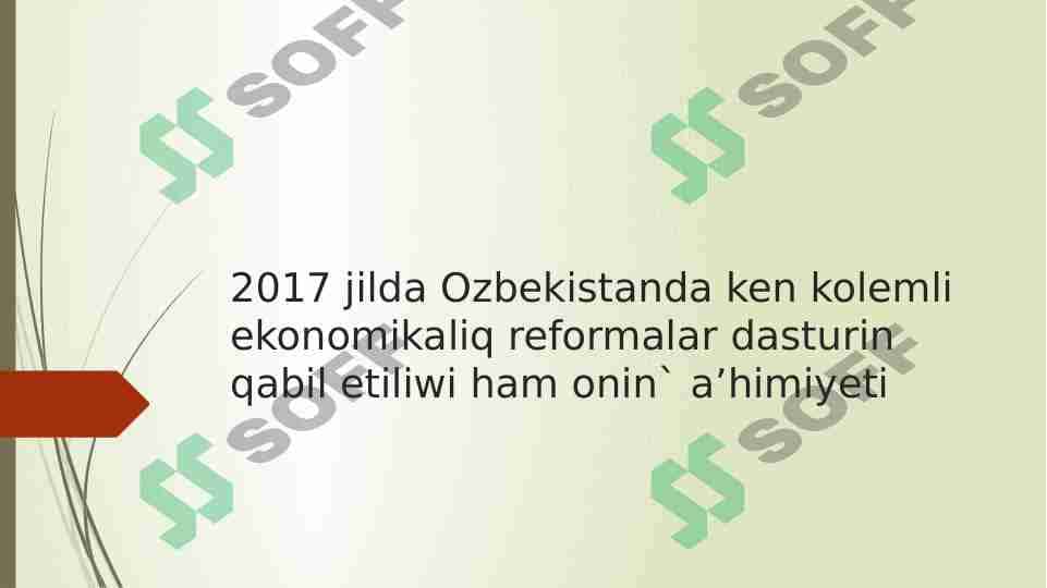 2017 jilda Ozbekistanda ken kolemli ekonomikaliq reformalar dasturin qabil etiliwi ham onin` a’himiyeti 1