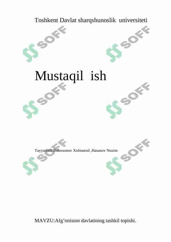 Afg'oniston davlatining tashkil topishi 1