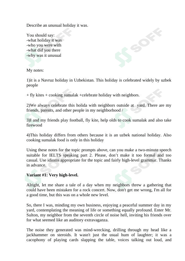 Ingliz tili Speaking part 2 Topic 1