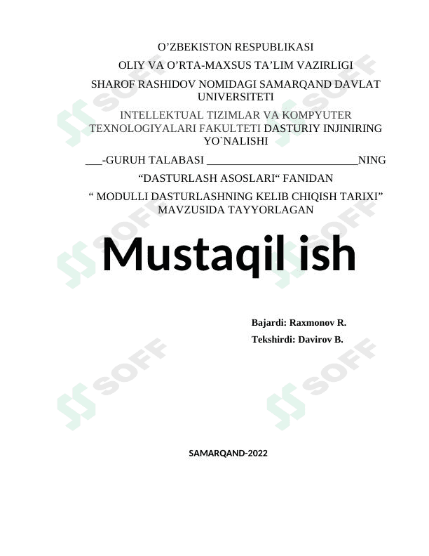 MODULLI DASTURLASHNING KELIB CHIQISH TARIXI 1