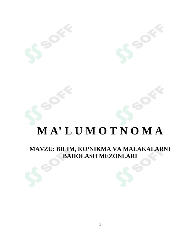 BILIM, KO‘NIKMA VA MALAKALARNI BAHOLASH MEZONLARI 1