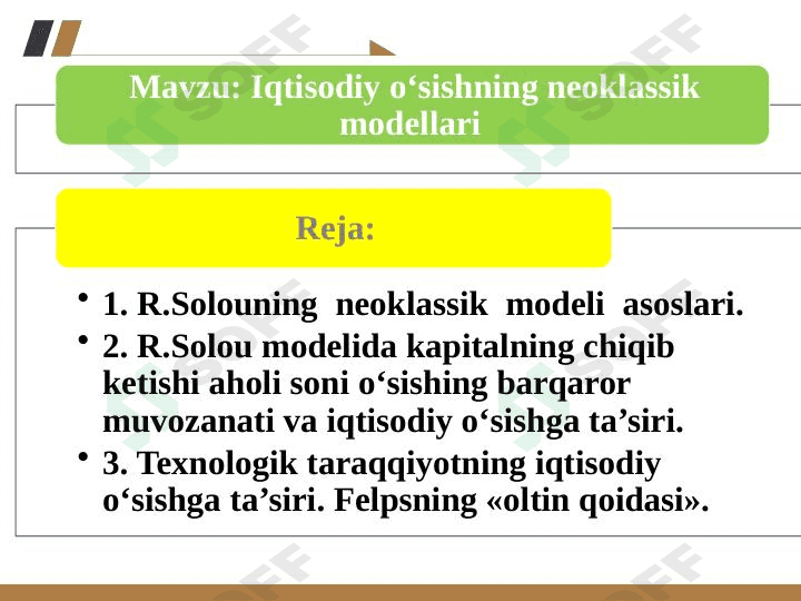 iqtisodiy o'sishning neoklassik modellari 1