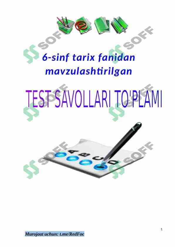 6-sinf Tarix fanidan mavzulashtirilgan test va savollar to'plami 1