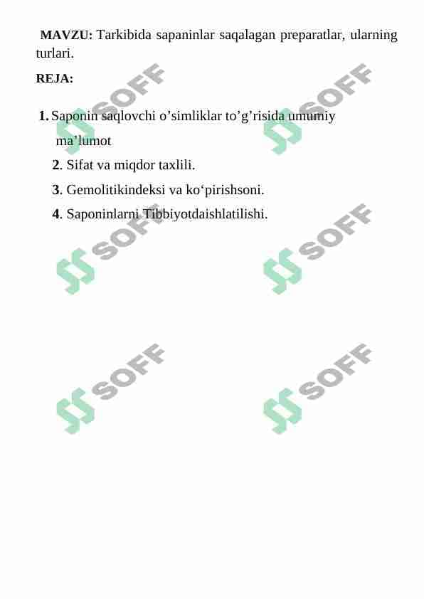 Tarkibida sapaninlar saqalagan preparatlar, ularning turlari 1