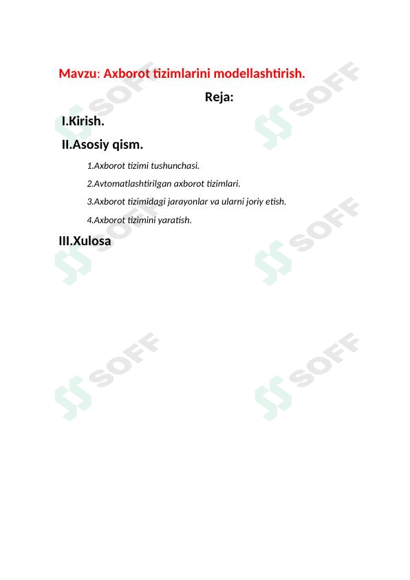 Axborot tizimlarini modellashtirish 1