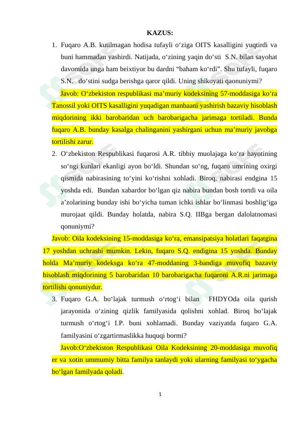 Huquq fanidan kazuslar 1