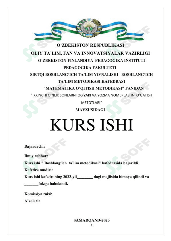 IKKINCHI O’NLIK SONLARNI OG’ZAKI VA YOZMA NOMERLASHNI O’GATISH METOTLARI kurs ishi 1