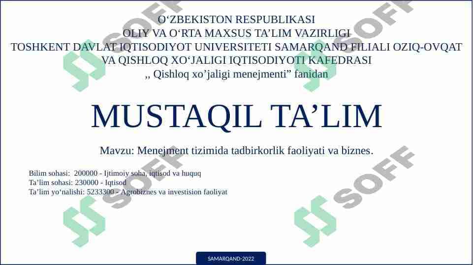 Menejment tizimida tadbirkorlik faoliyati va biznes 1
