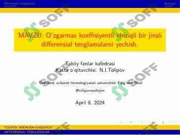 O’zgarmas koeffisiyentli chiziqli bir jinsli differensial tenglamalarni yechish 1