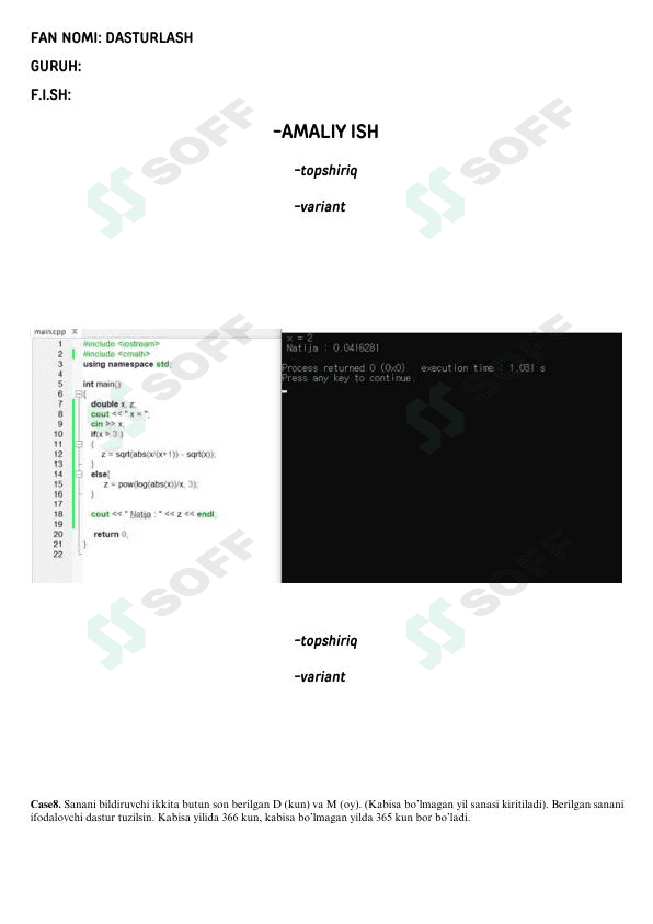 3Dastur C++ dan amaliy mashg'ulot 1