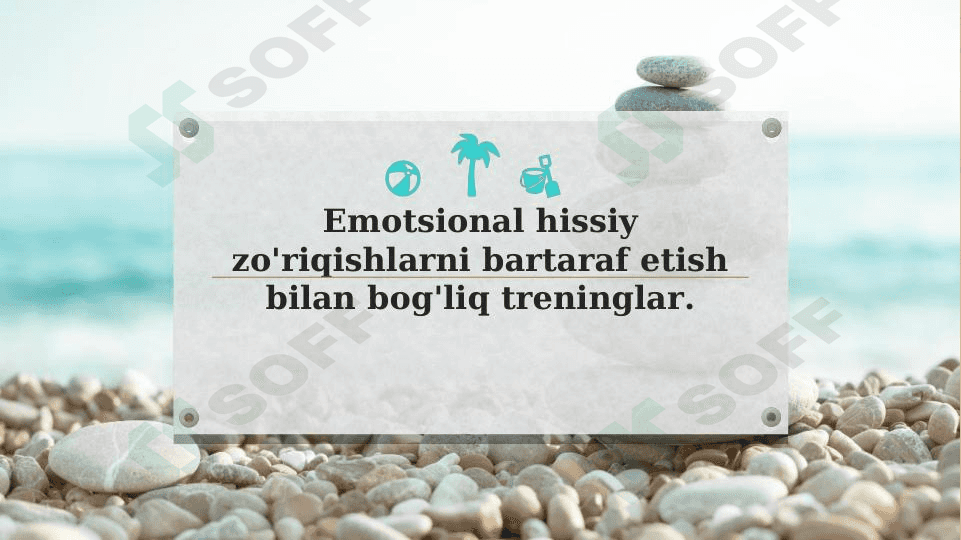 Emotsional hissiy zo'riqishlarni bartaraf etish bilan bog'liq treninglar. 1