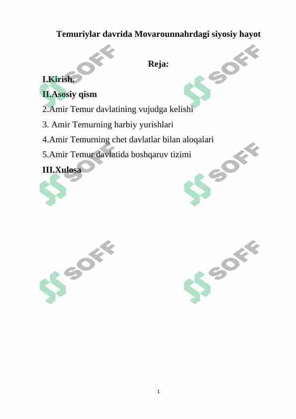 Temuriylar davrida Movarounnahrdagi siyosiy hayot 1