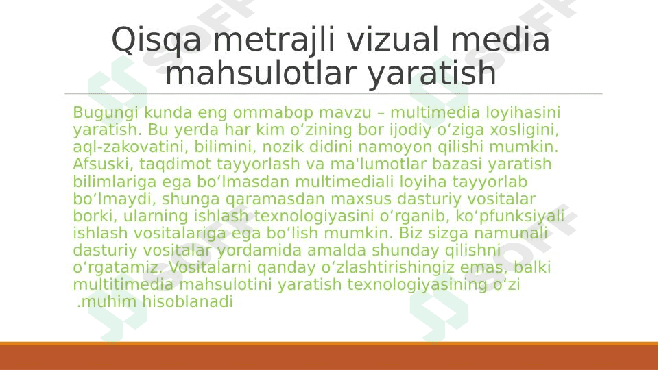 Qisqa metrajli vizual media mahsulotlar yaratish 1