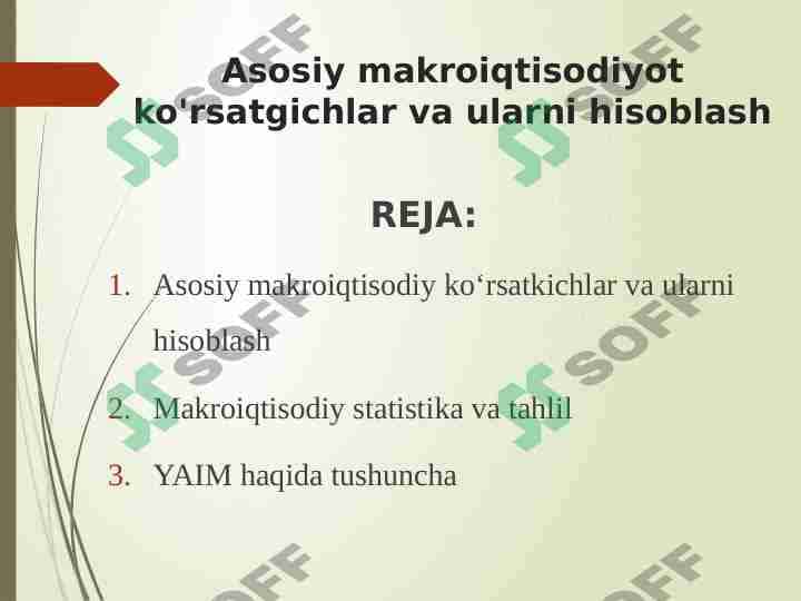 Asosiy makroiqtisodiyot ko'rsatgichlar va ularni hisoblash 1