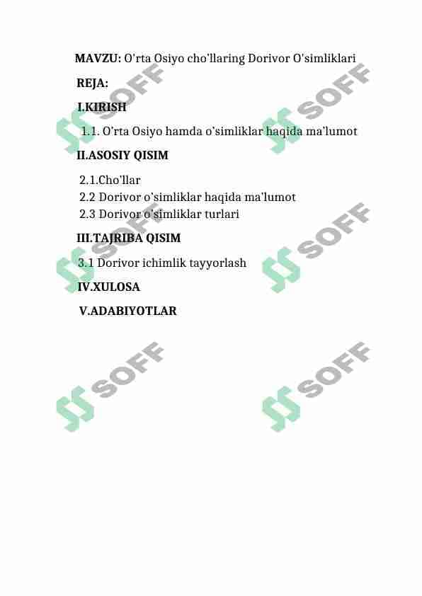 O'rta Osiyo cho’llaring Dorivor O'simliklari 1