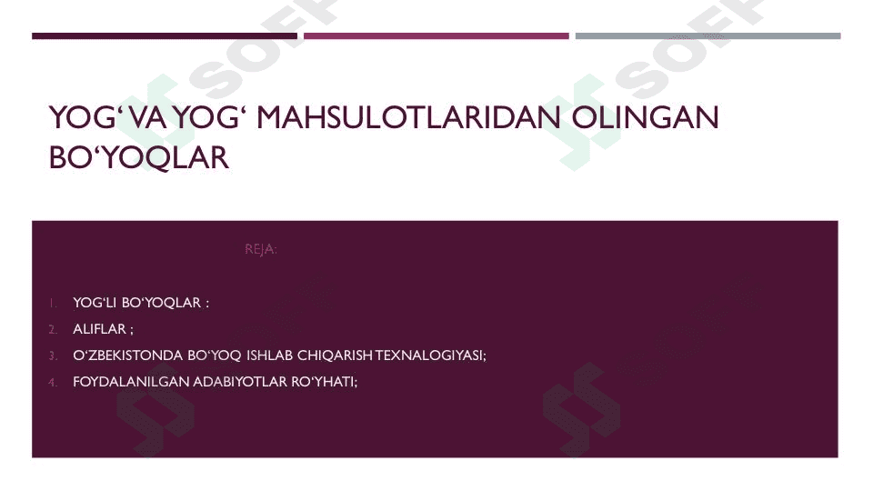 Yog‘ va yog‘ mahsulotli bo‘yoqlar 1