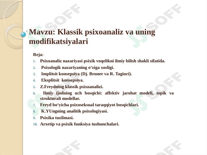 Klassik psixoanaliz va uning modifikatsiyalari 1