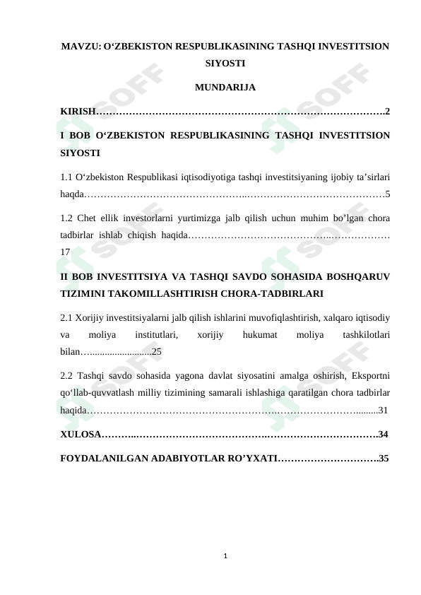 O‘ZBEKISTON RESPUBLIKASINING TASHQI INVESTITSION SIYOSTI 1