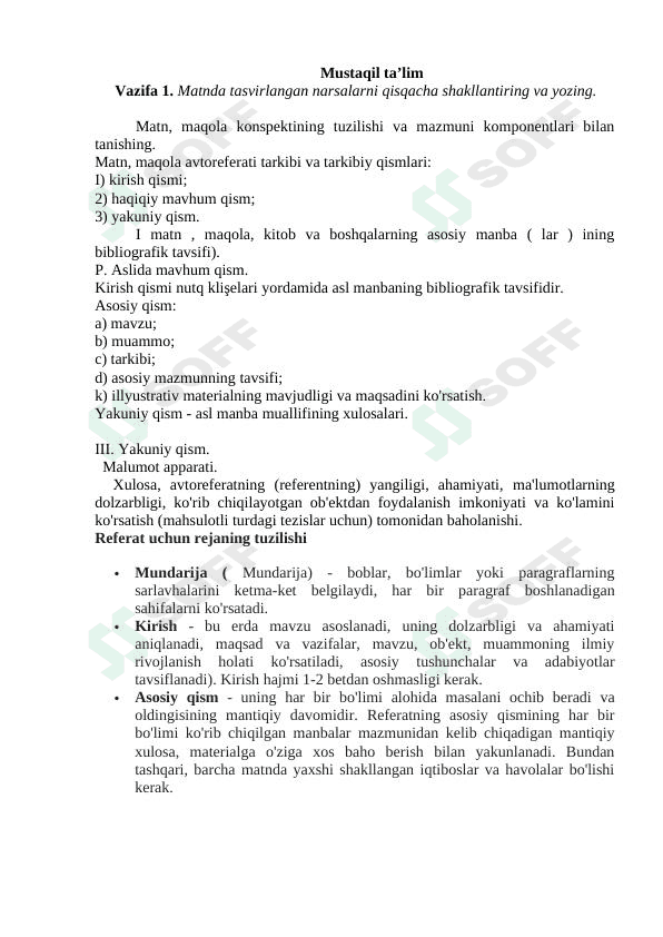 konspektning tuzilishi mazmuni va komponentlari