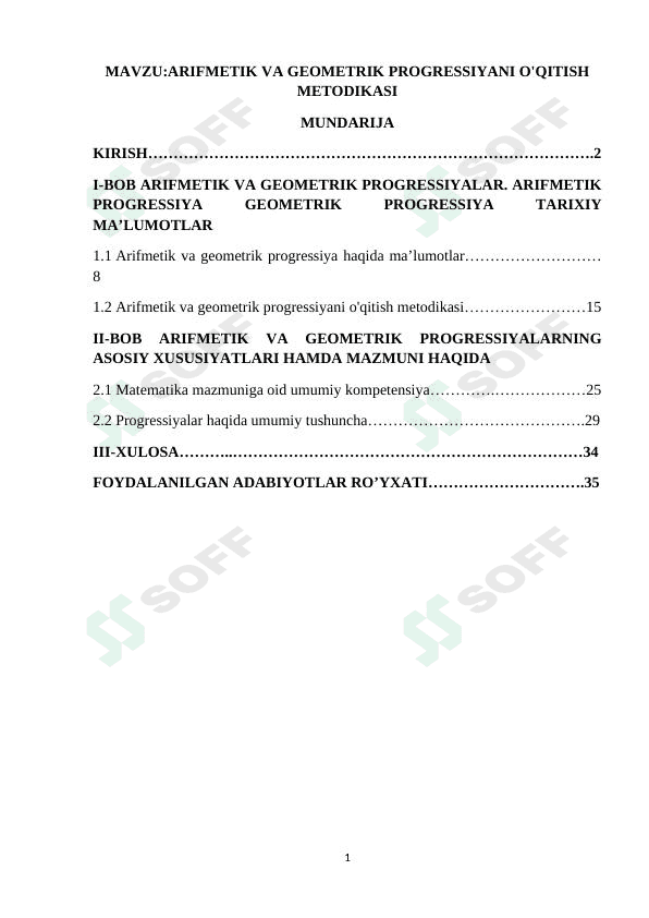 ARIFMETIK VA GEOMETRIK PROGRESSIYANI O'QITISH METODIKASI 1