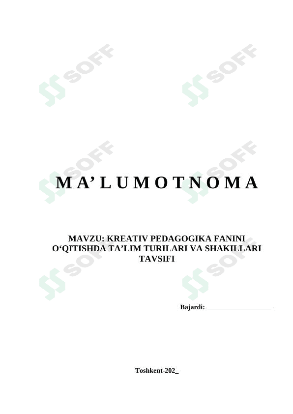 KREATIV PEDAGOGIKA FANINI O‘QITISHDA TA’LIM TURILARI VA SHAKILLARI TAVSIFI 1