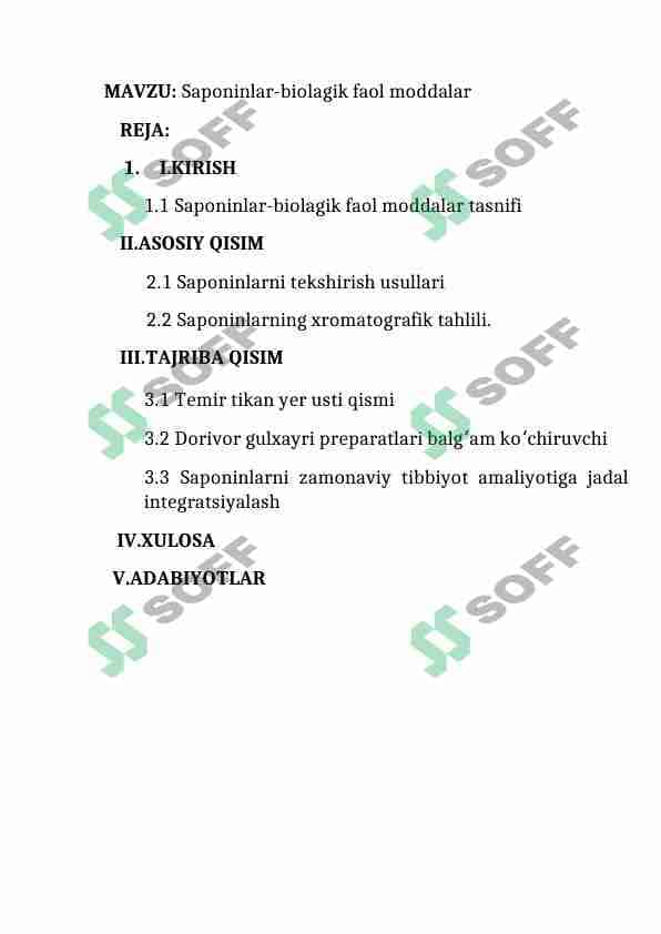 Saponinlar-biolagik faol moddalar 1