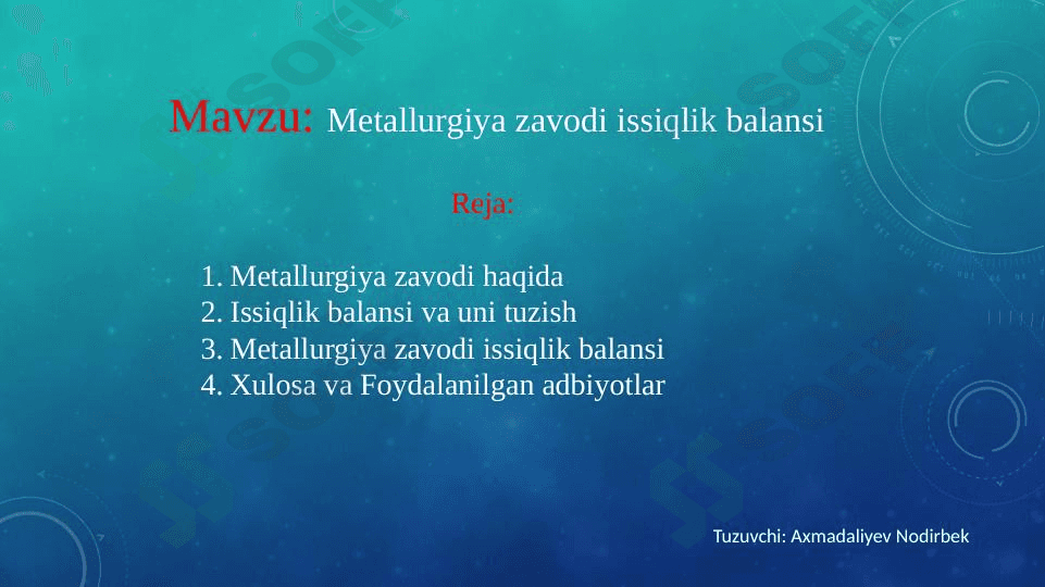 Metallurgiya zavodi issiqlik balansi 1