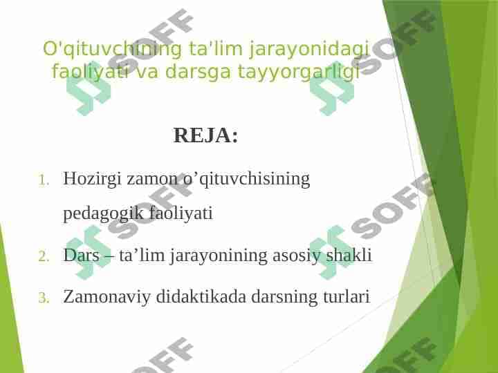 O'qituvchining ta'lim jarayonidagi faoliyati va darsga tayyorgarligi 1