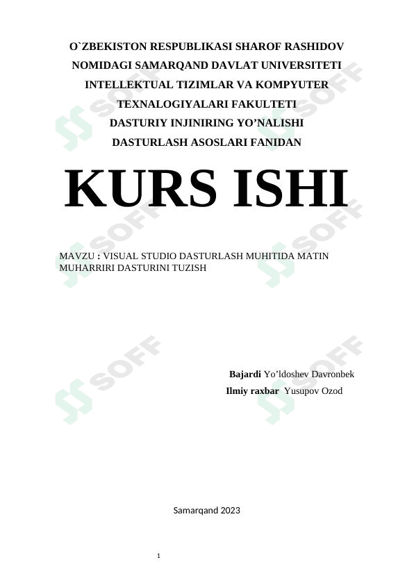 Visual studio dasturlash muhitida matn muharriri dasturini tuzish 1