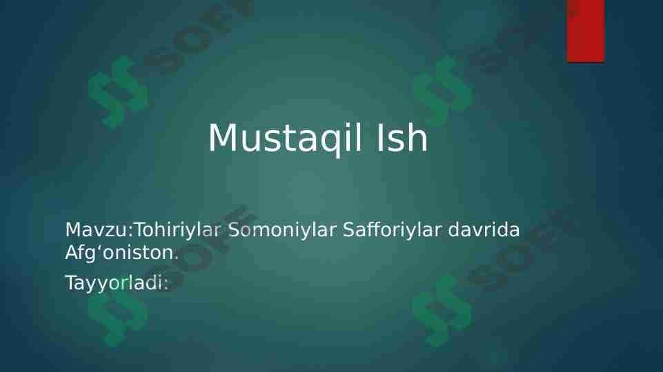 Tohiriylar Somoniylar Safforiylar davrida Afg‘oniston 1