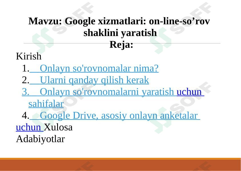 Google xizmatlari: on-line-so’rov shaklini yaratish 1